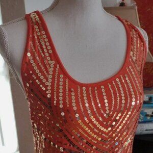 CHARLOTTE RUSSE: Women’s Size L Orange Coral Sequin Ladies Tank Top